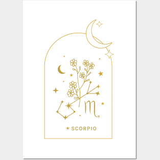 Scorpio Zodiac Constellation and Flowers - Astrology and Horoscope Posters and Art